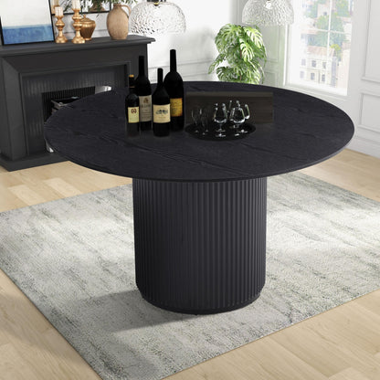 WILLIAMSPACE 47.24" Round Wood Dining Table for 4 to 6, Modern Kitchen Table with Wooden Pedestal Base, Mid Century Circular Tabletop for Leisure Coffee Table Furniture (φ47.24"x29.52"H, Blac - WoodArtSupply