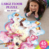 Jumbo Shimmery Floor Puzzle for Kids,Unicorn Jigsaw Large Puzzles,45 Piece Unicorn Puzzle for Toddler Ages 3-5,Children Learning Preschool Educational Toys,Birthday Gift for 4-8 Years Old IFLOVE