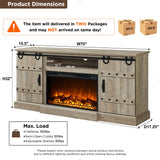 OKD 70" Fireplace TV Stand for 75 80 Inch TV, Farmhouse Highboy Entertainment Center with 30" Electric Fireplace &Sliding Barn Doors, 32" Tall Media Console Cabinet for Living Room, Light Rustic Oak OKD