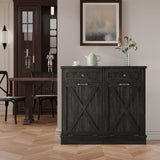 TOLEAD Double Tilt Out Trash Cabinet Free Standing 10 Gallon Wooden Dual Trash Can Cabinet with Barn Door for Farmhouse Kitchen,Living Room, Dining Room, Oak Grey TOLEAD