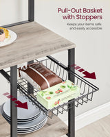 VASAGLE Greige and Black Bakers Rack with Magnetic Knife Holder, Paper Towel Holder, Wire Basket, and 8 Hooks for Organised Kitchen Storage VASAGLE