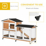 PawHut 62" Rabbit Hutch, Wooden Bunny Hutch, Guinea Pig Cage, Small Animal Enclosure with Wheels, Run Area, Removable Tray, Asphalt Roof, Lockable Doors and Ramp, Nature Wood PawHut