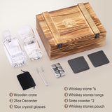 LUSKEYCOR Whiskey Decanter Set with Wooden Crate, Lion Whiskey Decanter 25.4 oz and 2 Glasses 10 oz with 304 Stainless Steel Whiskey Stones, Slate Coasters, Tongs, Gift for Men husband Dad Wedding Luskeycor