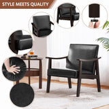 Yaheetech PU Leather Accent Chair, Mid-Century Modern Armchair with Solid Wood Legs, Reading Leisure Chair with High Back for Living Room Bedroom Waiting Room, Black Yaheetech