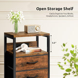 NightStand Bedside Charging Table Bedroom - Night Stand with Charger Station, Modern Nightstand with Open Shelf & 3 Fabric Drawers, Bed Side Table USB-C USB Ports & AC Outlets for Dorm Living Room Lazzanto