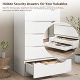 White Tall 5 Drawer Dresser for Bedroom with Hidden Storage Design, Large Modern Closet Dressers & Chests of Drawers with Cut-Out Handles, 27.6" L*15.8" W*45.3" H for Bedroom, Living Room, Nursery Jocoevol