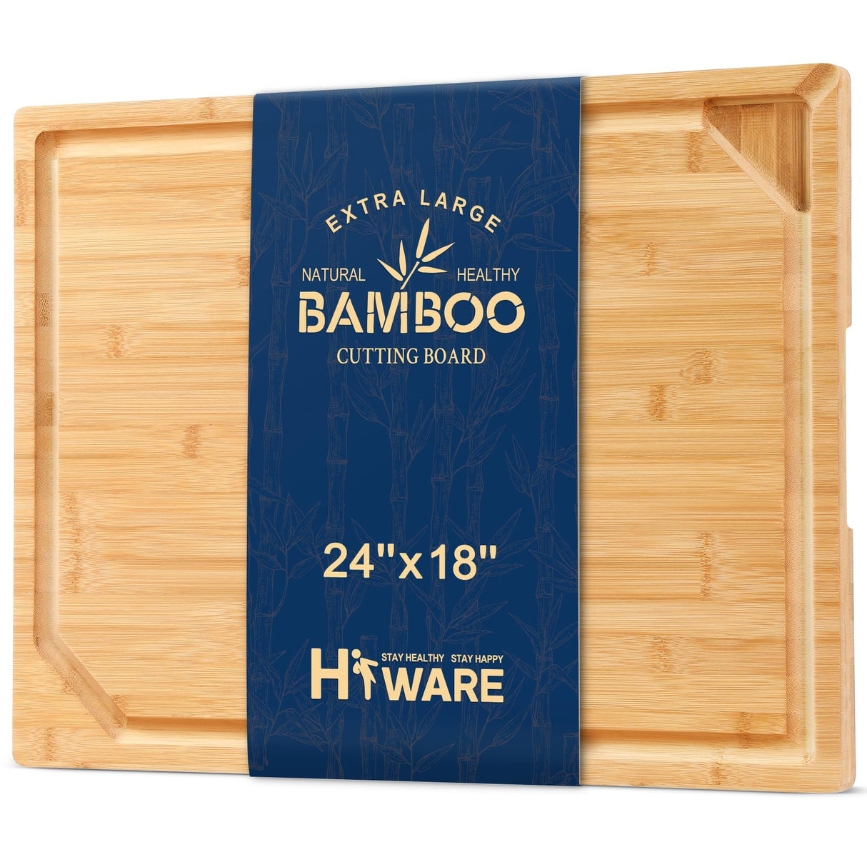 24 x 18 Extra Large Bamboo Serving Boards for Kitchen, Heavy Duty Wood Butcher Block Chopping Board with Handle and Juice Groove for Meat, Large Charcuterie Board, Over the Sink Cutting Board HIWARE