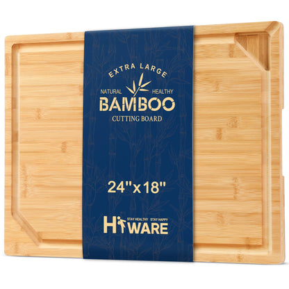 24 x 18 Extra Large Bamboo Serving Boards for Kitchen, Heavy Duty Wood Butcher Block Chopping Board with Handle and Juice Groove for Meat, Large Charcuterie Board, Over the Sink Cutting Board