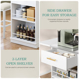 YITAHOME Kitchen Islands with Seating, 47" Mobile Storage Island with Trash Can, Rolling Kitchen Island Cart with Drop Leaf & Stainless Steel Countertop, Bar Table with 2 Stools, Spice Rack, White YITAHOME