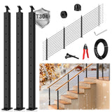 Zylorix 42" One-Stop All Black Cable Railing System Post Kit for Decks(Super Easy DIY), Include 3Pack Stair Posts for 25-35°Stairway, Complete Invisible Cable Railing Kit 1/8" with Cutter(No Handrail) Zylorix