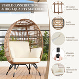 Yaheetech Egg Rattan Chair, Indoor/Outdoor PE Rattan Egg Basket Lounge Chair w/ 4 Cushions, Oversized Egg-Shaped Chair w/Metal Frame Stand for Patio, Backyard, Living Room - Light Brown/Ivory Yaheetech