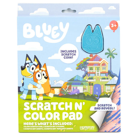 Bluey Scratch ‘n Color Pad, 9-Page Activity Coloring Book, Includes Scratch Art, Stickers for Kids, Bluey Toys, On the Go Activity Playset, Bluey Toys for Toddlers 1-3, Great Gift for Kids Ages 3 & Up Bluey