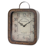 Stonebriar Large Square Rustic Metal Table Top Clock with Handle and Rivet Detail, Industrial Home Decor Accents for the Mantel, Shelf, Desk, or Any Table Top, Battery Operated Stonebriar