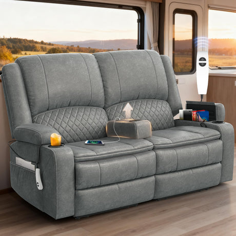 MOSGAT Loveseat Recliner Sofa, Power Reclining Loveseat Sofa RV Couch with Removable Armrest and Remote Control, Wall Hugger Home Theater Seating with 2-Tier Cushions, Storage & USB Ports MOSGAT