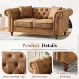 66" Chesterfield Tech Fabric Loveseat Sofa, High-Tech Fabric Upholstered Rolled Arm Couch, Tufted Mid Century Modern 2-Seater Sofa for Living Room, Office, Small Apartment,Brown TTK