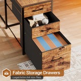 SEDETA L Shaped Desk with Storage Shelves, 64.5" Reversible U Shaped Office Desk with 3 Fabric Drawers, Gaming Desk with Power Outlet & LED Strip, Rustic Brown SEDETA