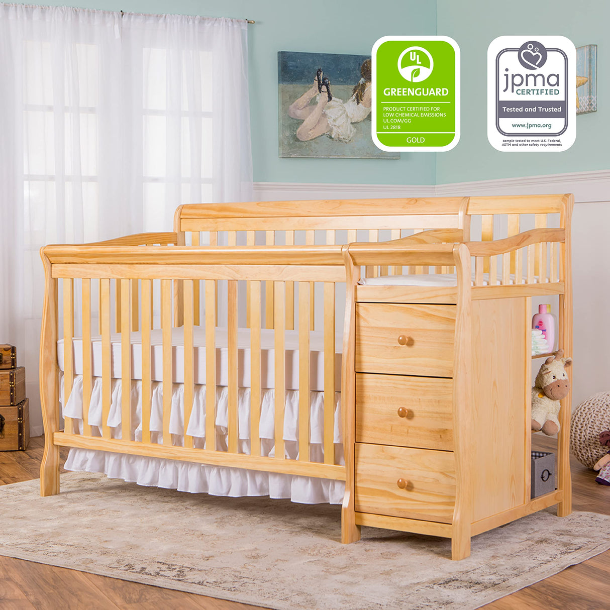 Dream On Me 5 in 1 Brody Convertible Crib with Changer, 33.2"L x 69"W x 39.1"H Dream On Me