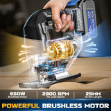 2024 New Cordless Jigsaw Tool Compatible with Dewalt 20V Battery, Brushless jigsaw tool with Variable Speed, 0°-45° Bevel Cuts, LED Light, 3-Position Orbital Action for Straight/Curve/Circle Cutting DIYtoolifz