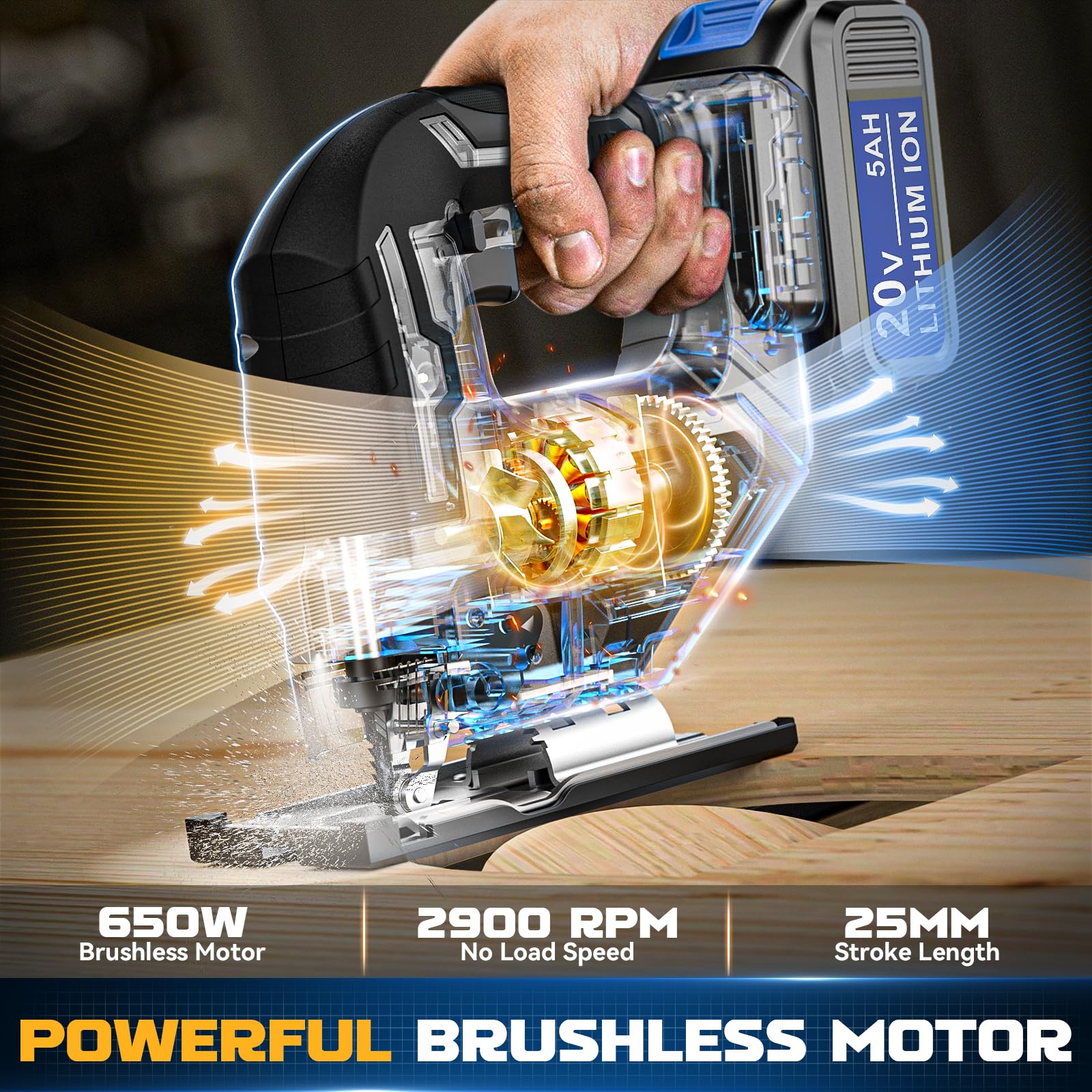 2024 New Cordless Jigsaw Tool Compatible with Dewalt 20V Battery, Brushless jigsaw tool with Variable Speed, 0°-45° Bevel Cuts, LED Light, 3-Position Orbital Action for Straight/Curve/Circle  - WoodArtSupply