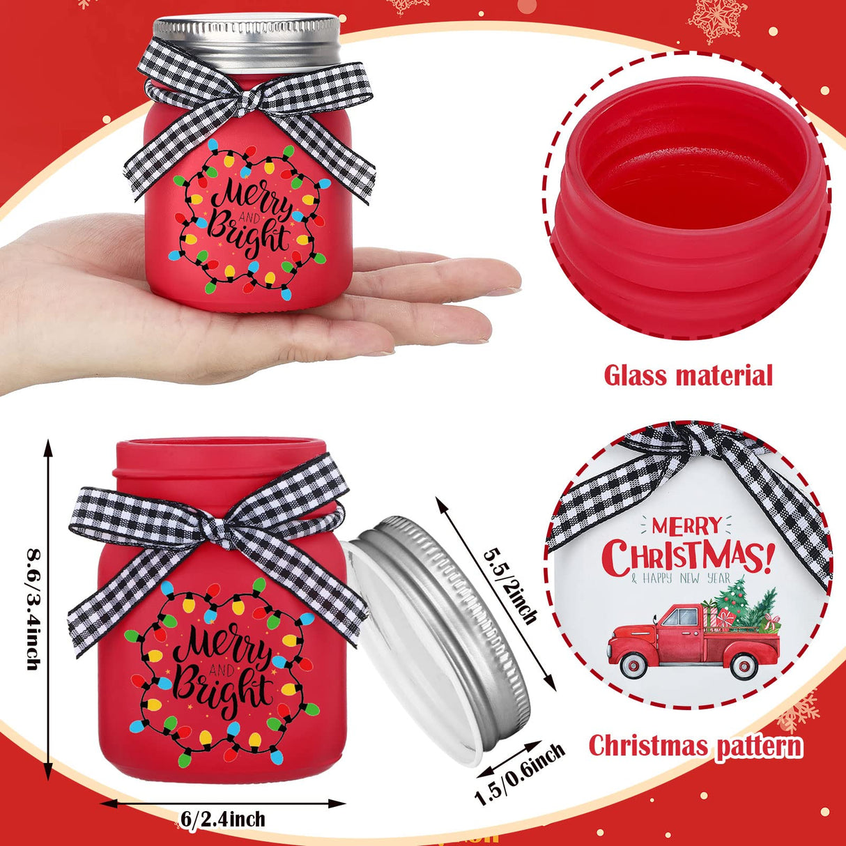 Hoolerry 3 Pcs Christmas Mini Mason Jar Farmhouse Tiered Tray Decor Glass Christmas Mason Jars with Lids Xmas Table Centerpieces Decoration for Holiday Winter Home Kitchen Tray Decor Hoolerry