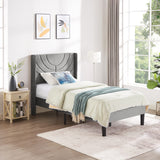 VECELO Twin Size Upholstered Platform Bed Frame with Stylish Fabric Headboard in Dark Grey VECELO