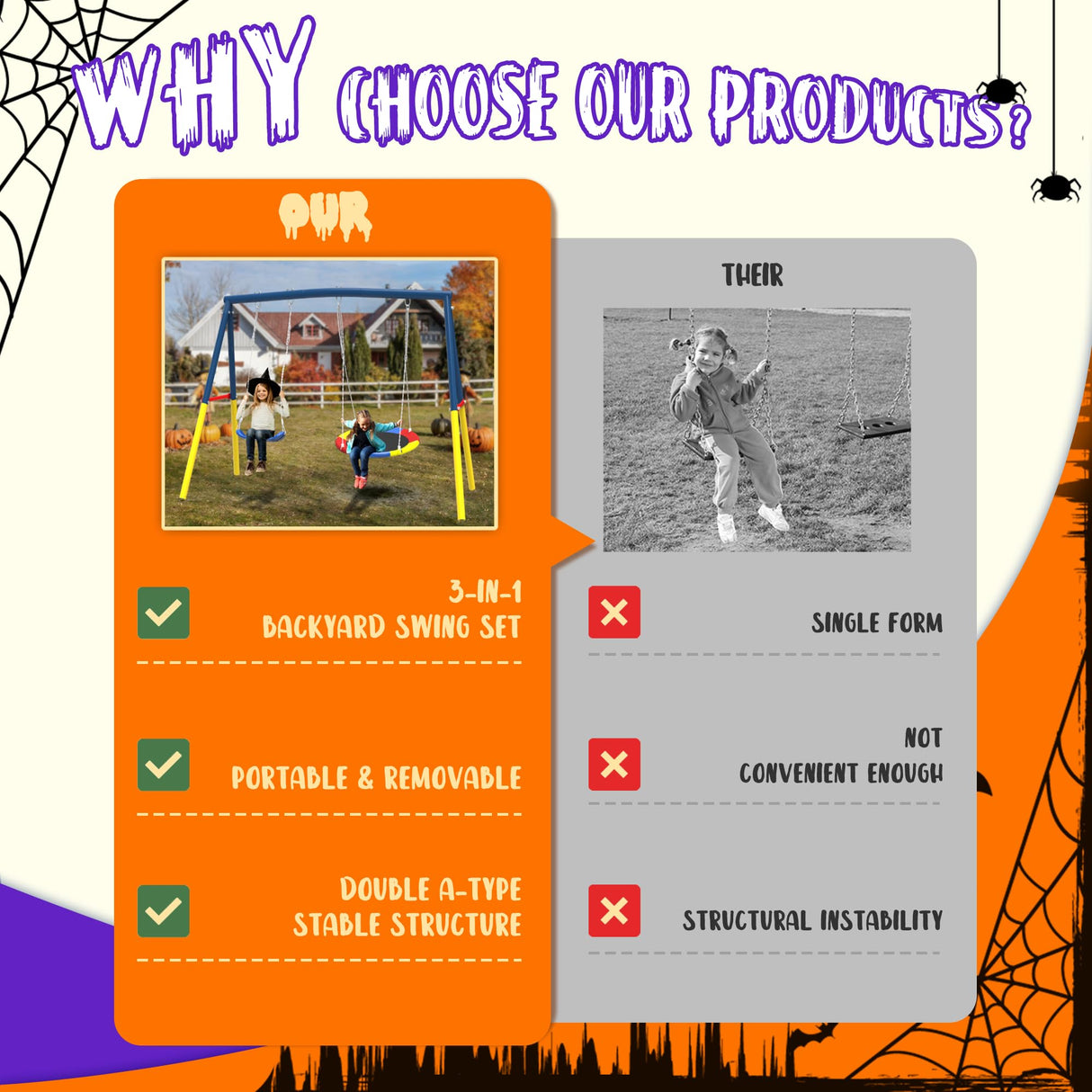 KDYMOD Swing Set for Backyard with Stand, Swing Heavy Duty 440lbs Metal Outdoor Swing Stand, Contain 1 Saucer 32" & 1 Belt seat 26.2" for Playground - Backyard Playset KDYMOD