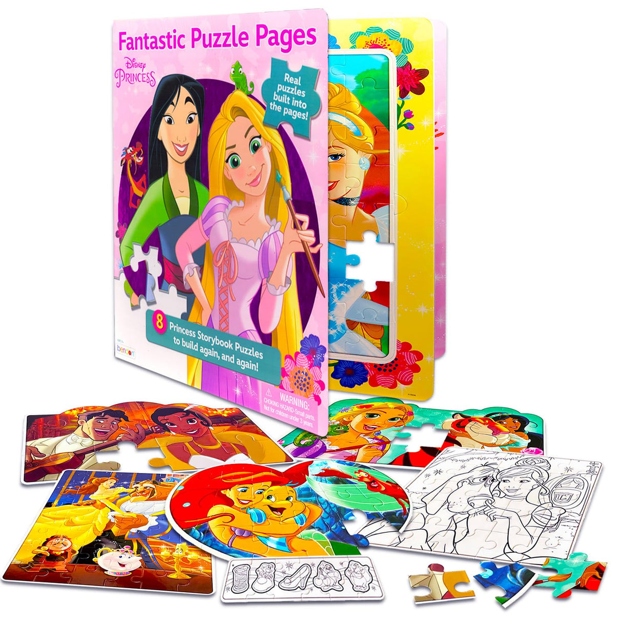 Bulk Disney Princess Puzzle Book 5 Pack - 200+ Pc Ages 4-6 3-5 | Princess Educational Jigsaw Puzzles for Kids | 5 Unique Princess Movie Puzzles in Storybook Disney