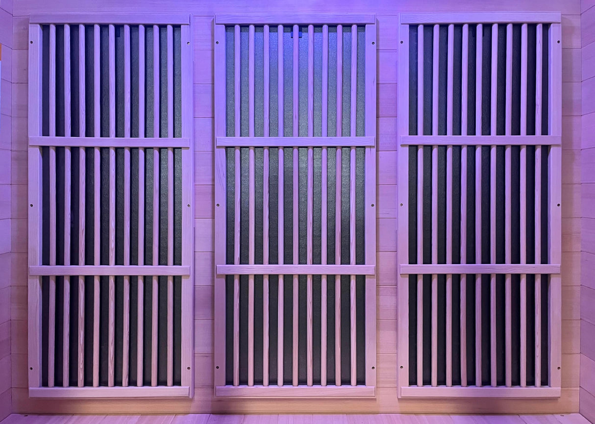 SteamSpa Home Sauna Room for 3 Person Hemlock Wooden Indoor Sauna Spa - Bluetooth Speaker, FM, Oxygen bar, Heating Plate, Three Colors Lanterns, Touch Control Panel Temperature SteamSpa