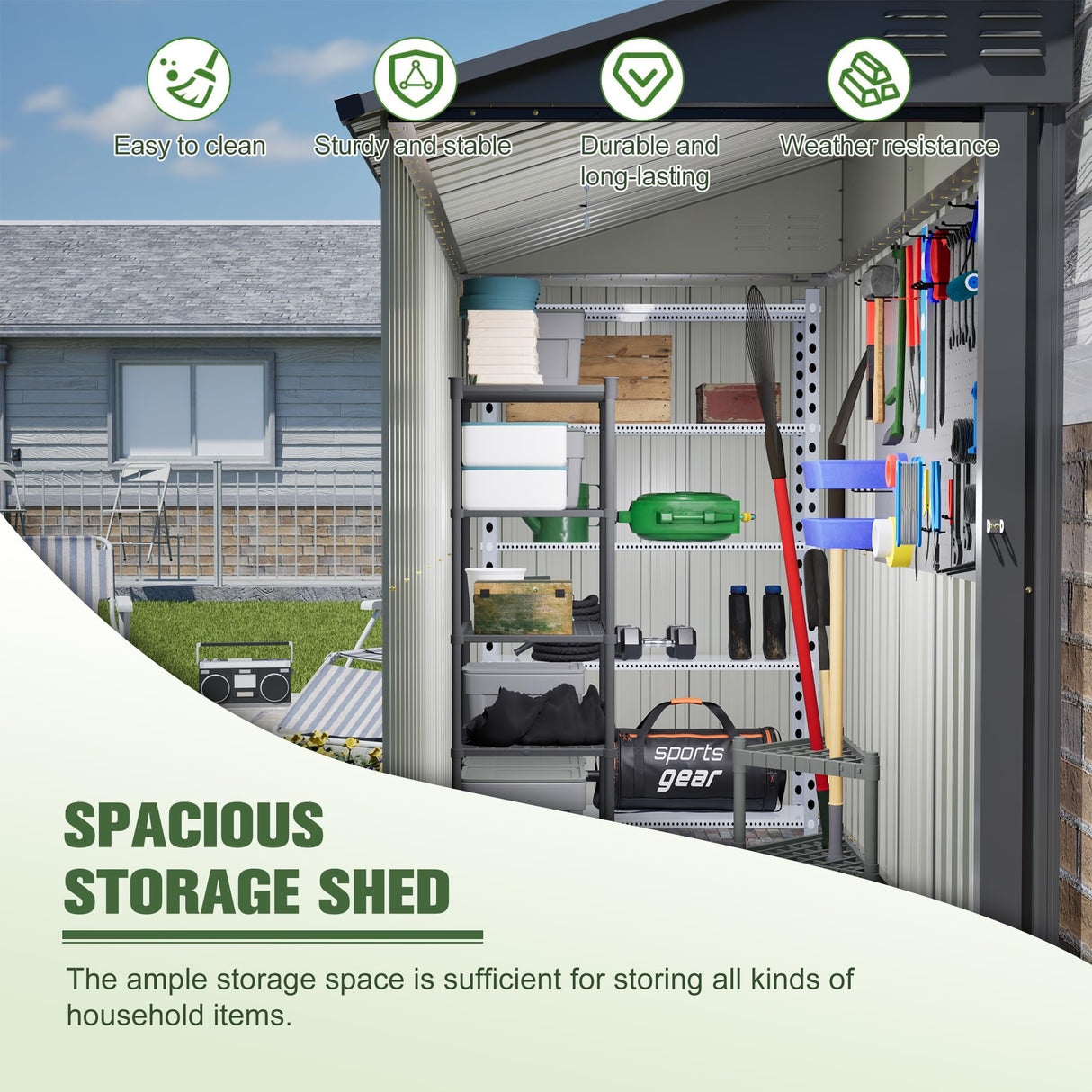 YOPTO 4x8 FT Lean to Metal Shed,Outdoor Storage Shed W/Floor Frame & Reversible Installation,All Weather Waterproof Garden Tool House W/Lockable Door & 2 Air Vents,for Backyard,Patio,Lawn,Gray YOPTO