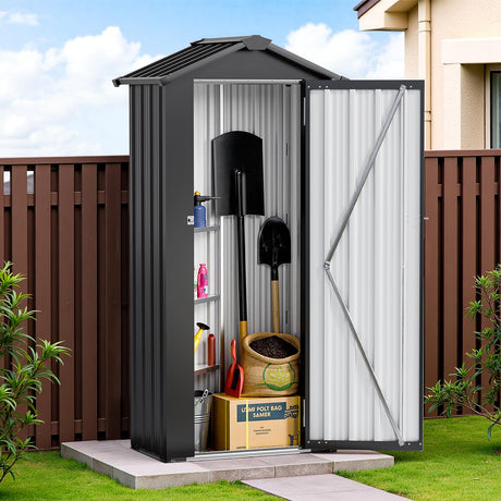NicBex 2.5x1.4 FT Heavy-Duty Metal Storage Shed – Lockable All-Weather Outdoor Tool Shed with Adjustable Shelves & Sloping Roof – Small Black Tool Outside Storage Sheds for Backyard, Patio, Poolside NicBex