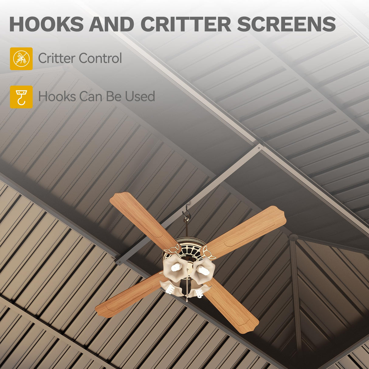 DWVO 12x16ft Gazebo Double Roof Hardtop with Nettings and Curtains, Heavy Duty Galvanized Steel Outdoor Vertical Stripes Roof for Patio, Backyard, Deck, Lawns, Grey DWVO