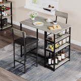 IDEALHOUSE Retro Grey 3-Piece Counter Height Dining Table Set for 2 with Upholstered Bar Stools IDEALHOUSE