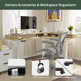 FEZIBO Triple Motor 63" L Shaped Standing Desk with 3 Drawers, Electric Standing Desk Adjustable Height, Corner Stand up Desk with Splice Board, White Frame/Natural Top FEZIBO