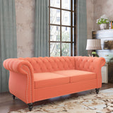 QHITTY Accent Sofa, Chesterfield Loveseat Modern Velvet Couch Upholstered Sofa with Tufted Back for Living Room Furniture (Orange) QHITTY