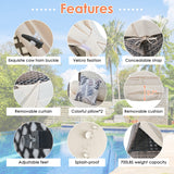 Outdoor Sunbed with Cushions and Colorful Pillows,Tent Shape Wicker Patio Daybed 90.5" Length Lounge Bed for Patio Lawn Garden Backyard Porch Pool（Brown + Beige） Bellemave