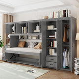 LUMISOL Twin Size Murphy Bed, Hidden Wall Bed with Wardrobe, Cabinet and Desk for Bedroom, Guestroom, Apartment, Grey LUMISOL