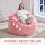 Hobestluk 3ft Bean Bag Chairs for Adults Large Beanbag Chair with Plush Faux Fur Cover Big Bean Bag Chair for Living Room Bedroom Dorm Office -Pink (36” x 36” x 22”) Hobestluk