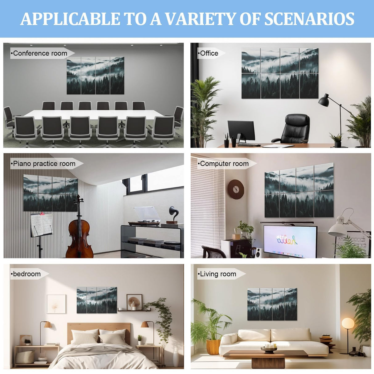 Ginchain Art Acoustic Panels Soundproof Wall Panels, 48 X 32Inches acoustic panels sound absorbing, Decorative Acoustical Wall Panels, sound panels noise reducing for Home & Office(Misty Forest) Ginchain