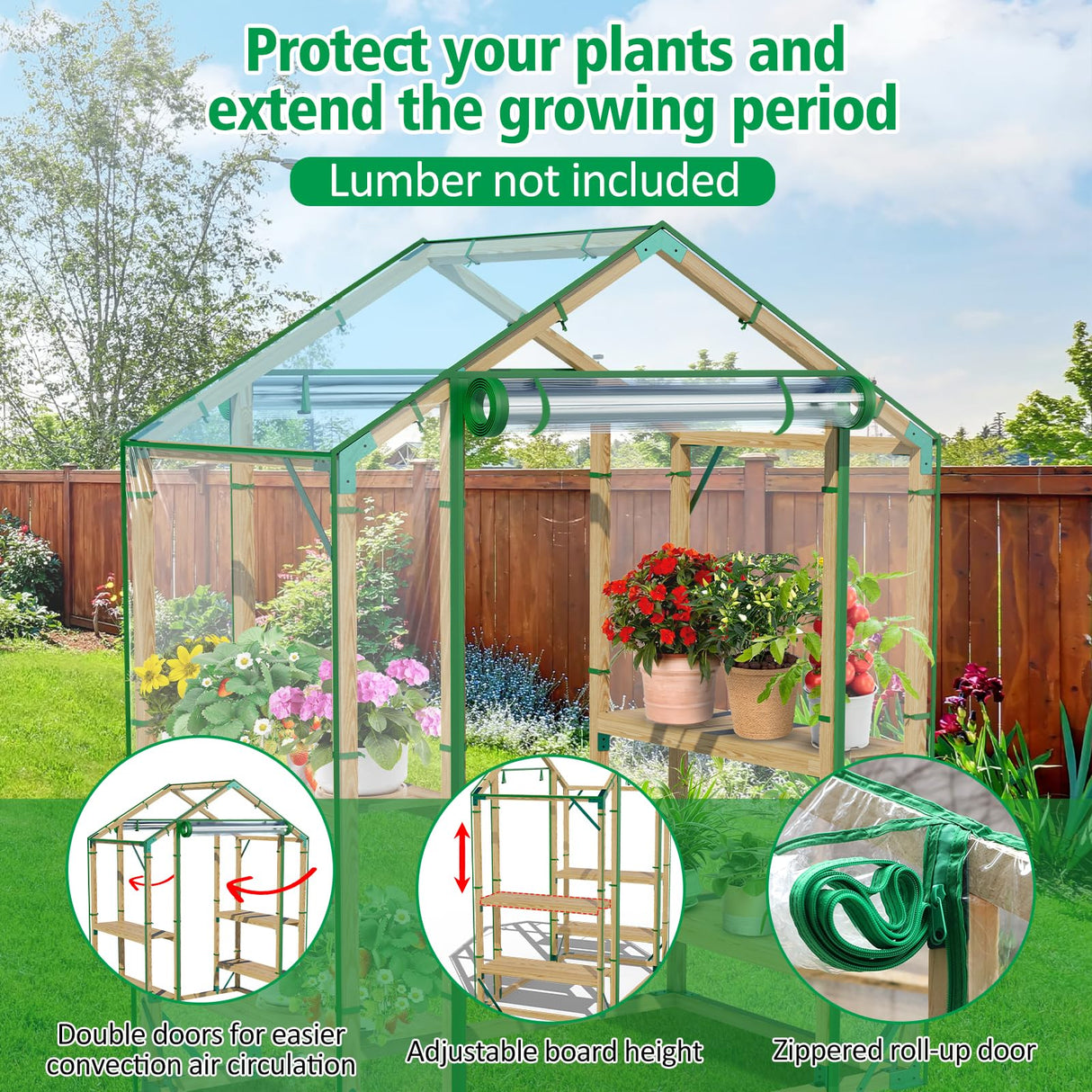 Walk in Greenhouse, 65x39x81 inch Green House for Plants, Include Greenhouse Kit and Greenhouse PVC Cover, Portable Greenhouses for Outdoors Winter MOFEEZ