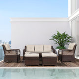 HOMREST 6 Pieces Patio Furniture Set, Wicker Patio Conversation Sets, Outdoor Sectional Rattan Sofa Chairs with Coffee Table, High Back, Ottoman, Cushions for Porch, Deck, Garden, Backyard (Beige) HOMREST