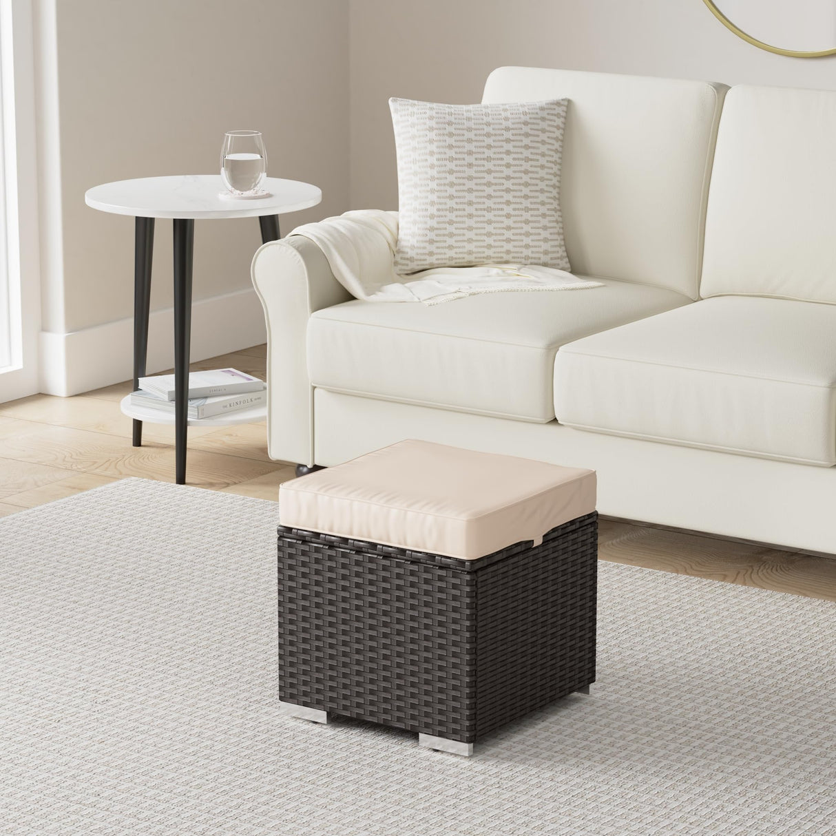 Best Choice Products Set of 2 Wicker Ottomans, Multipurpose Outdoor Furniture for Patio, Backyard, Additional Seating, Footrest, Side Table w/Storage, Removable Cushions - Brown/Beige Best Choice Products