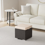 Best Choice Products Set of 2 Wicker Ottomans, Multipurpose Outdoor Furniture for Patio, Backyard, Additional Seating, Footrest, Side Table w/Storage, Removable Cushions - Brown/Beige Best Choice Products