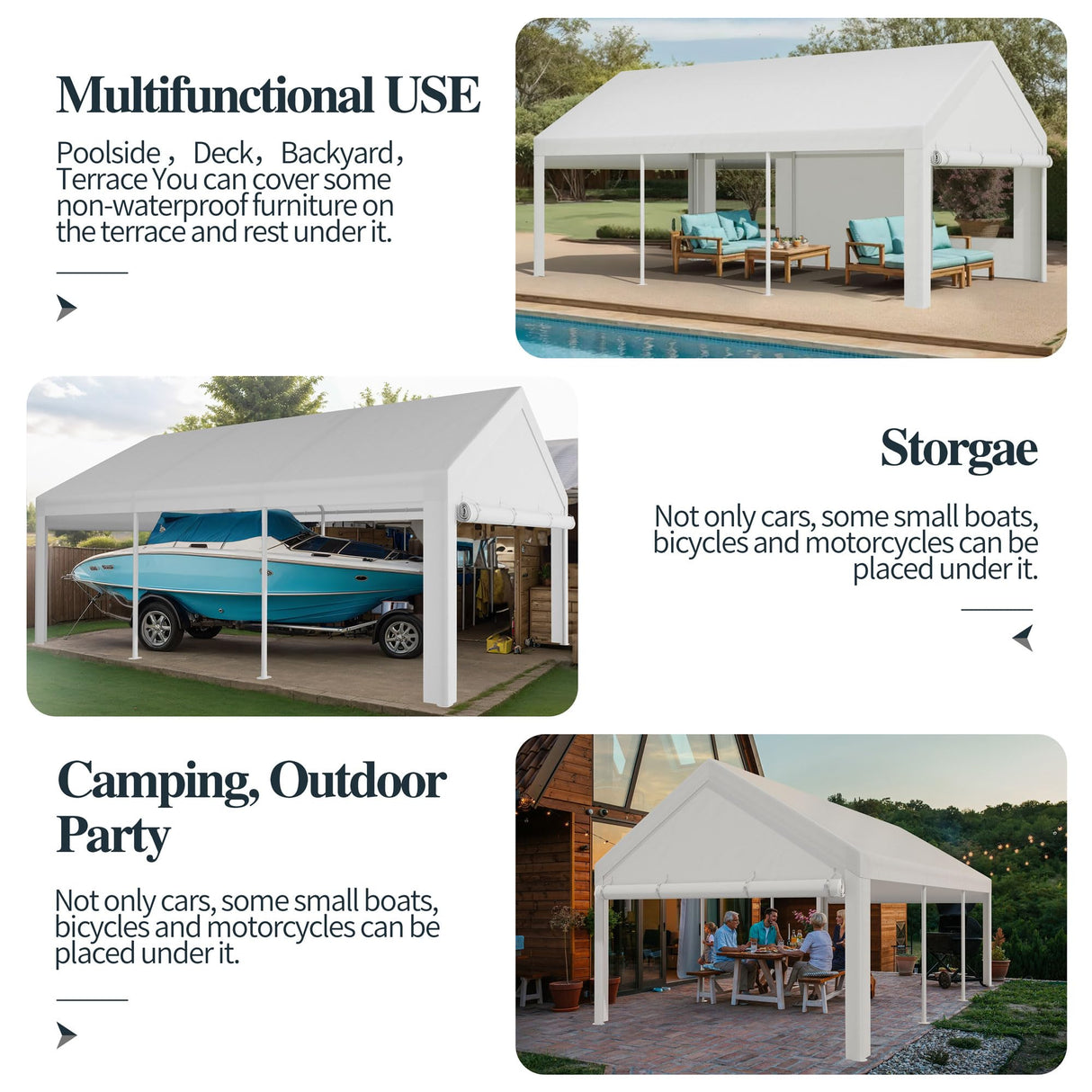 Shintenchi Carport 10' x 20' Heavy Duty Portable Garage, Car Port Canopy with Side-Opening Removable Door & Roll-Up Windows, Car Canopy for Truck,Car,Boat,Motorcycle,White Shintenchi