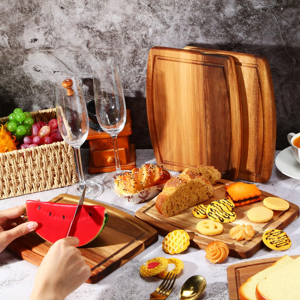 Kigley 10 Pcs Wooden Dinner Plates Cutting Boards Bulk for Laser Engraving with Juice Groove Chopping Board Charcuterie Board Carving Tray for Kitchen Housewarming Gift (8 x 10 Inch) Kigley