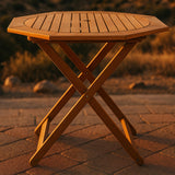 Sunnydaze Folding Meranti Wood Outdoor Dining Table with Umbrella Hole - Foldable Teak Patio Table - Teak Oil Finish - Octagon Sunnydaze