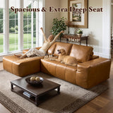 114" Boneless Couches for Living Room, Brown Faux Leather Cloud Sectional Couches with Chaise, Deep Seat L Shaped Modular Sofa, No Assembly Required Sofas in a Box (Left,Faux Leather,Brown) weaxty W