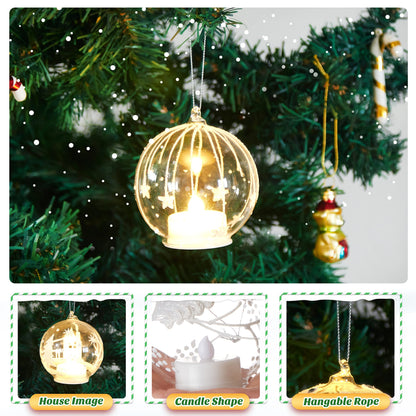 HappySpot 6 Pcs LED Christmas Clear Ball Set Xmas Tree Glass Light up Hanging Decorative Plastic Ornament for Xmas Party Decorations