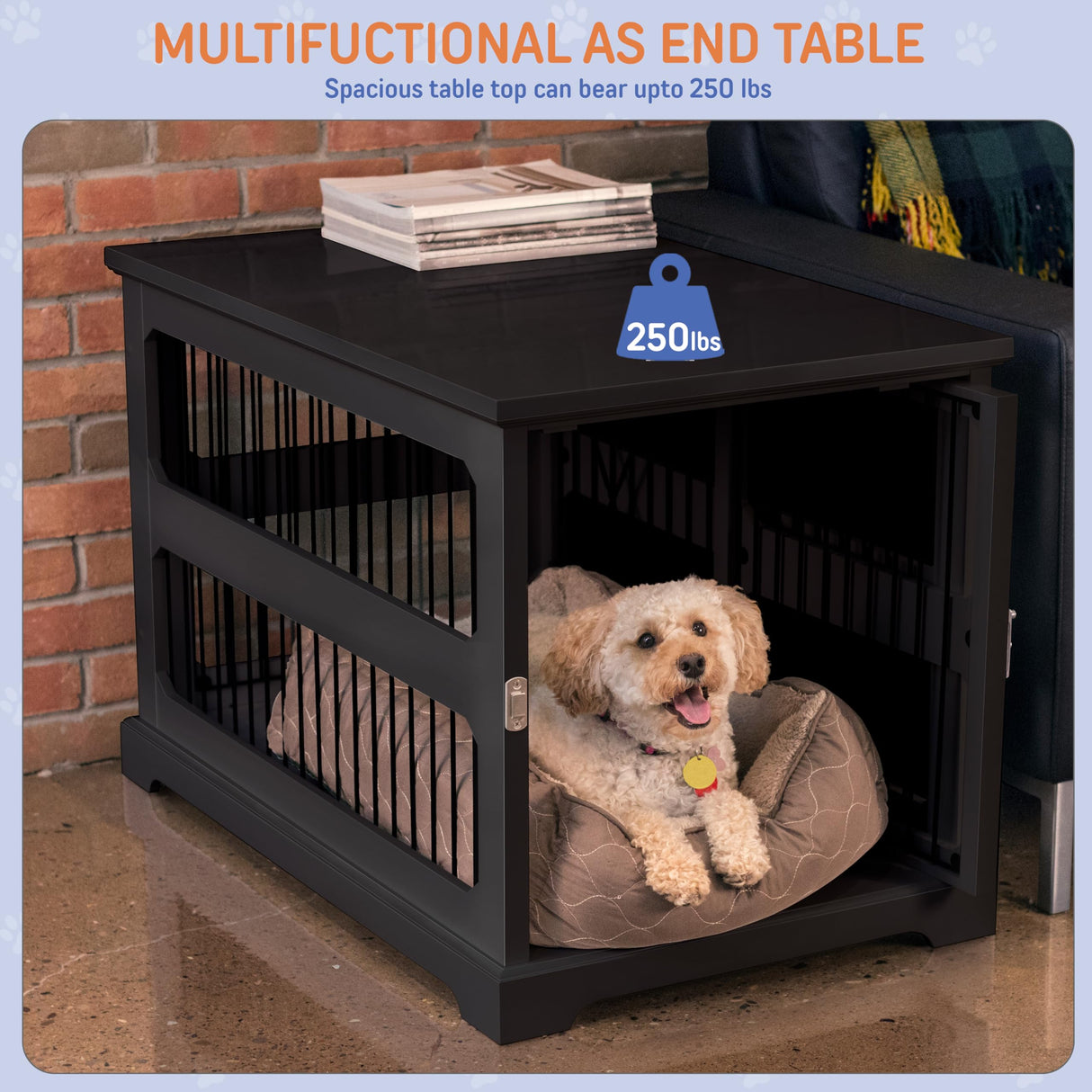 Zoovilla Dog Crate Furniture for Medium Dogs, Dual Function Dog Crate Side End Table with Sliding Door, Solid Bottom for Stability, Modern Indoor Kennel, Wooden Dog Crate Furniture, Metal Design Black zoovilla