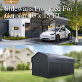 Carport Car Port Metal Canopy 10x15 ft Heavy Duty for Snow, Portable Garage Kit Shed Tent Shelter Metal Frame All Weather Outdoor for Boat with Removable Sidewalls, Dark Grey, Sophia & William Sophia & William