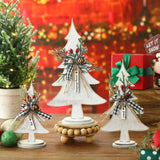 Soaoo 3 Pcs Wooden Christmas Trees Tabletop Decoration Rustic Wood Christmas Trees Xmas Centerpieces Freestanding Table Farmhouse Xmas Centerpiece for Table Home Decor (Red Berry,Large) Soaoo